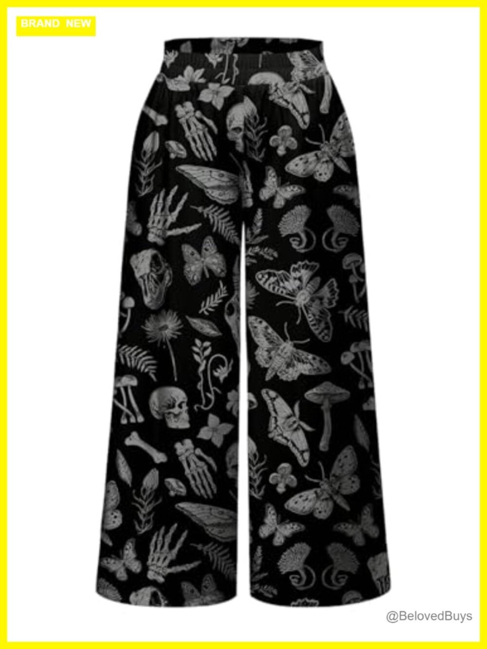 Plus Size Goth Wide Leg Pants Skull Print Elastic Waist Y2K Trousers